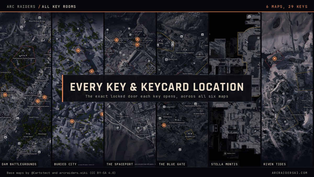 Every key room in Arc Raiders, shown across all five mapped zones